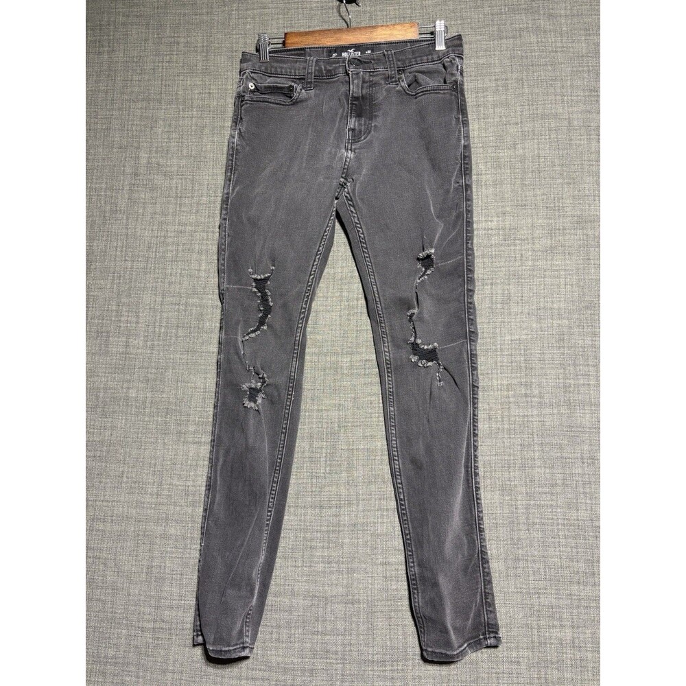Hollister Men’s Super Skinny Stretch Distressed Denim Jeans 30x32 Black Pants